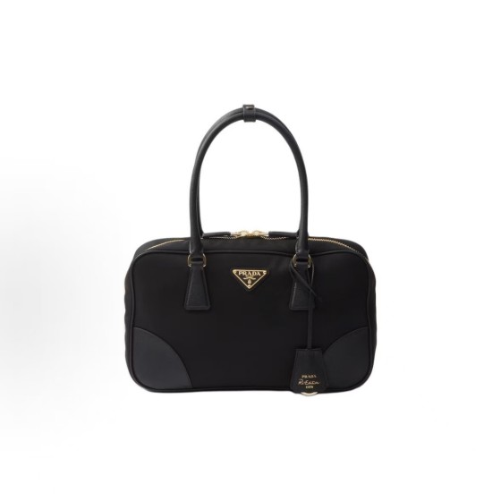 PRADA Re-Edition 1978 Enamel Triangular Metal logo zipper open Shoulder Bag Handbag for Women, black